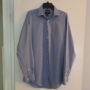 Egara Blue Casual Button Down Shirt with Subtle Check Pattern